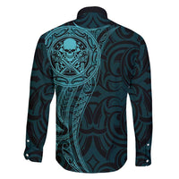 New Zealand Skull Darts Family Matching Tank Maxi Dress and Hawaiian Shirt Aotearoa Maori Chest Tattoo Stylized Teal - Polynesian Pride