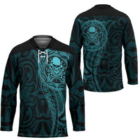 New Zealand Skull Darts Hockey Jersey Aotearoa Maori Chest Tattoo Stylized Teal - Polynesian Pride