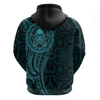 New Zealand Skull Darts Hoodie Aotearoa Maori Chest Tattoo Stylized Teal LT14 - Polynesian Pride