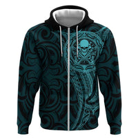 New Zealand Skull Darts Hoodie Aotearoa Maori Chest Tattoo Stylized Teal LT14 Zip Hoodie Teal - Polynesian Pride