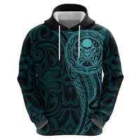 New Zealand Skull Darts Hoodie Aotearoa Maori Chest Tattoo Stylized Teal LT14 - Polynesian Pride