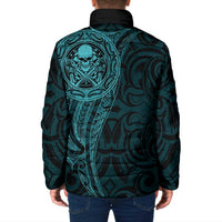 New Zealand Skull Darts Padded Jacket Aotearoa Maori Chest Tattoo Stylized Teal - Polynesian Pride