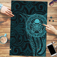 New Zealand Skull Darts Puzzle Aotearoa Maori Chest Tattoo Stylized Teal - Polynesian Pride