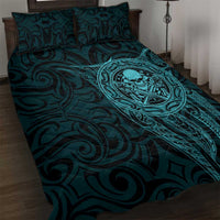 New Zealand Skull Darts Quilt Bed Set Aotearoa Maori Chest Tattoo Stylized Teal - Polynesian Pride