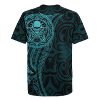 New Zealand Skull Darts Rugby Jersey Aotearoa Maori Chest Tattoo Stylized Teal - Polynesian Pride