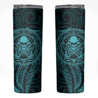 New Zealand Skull Darts Skinny Tumbler Aotearoa Maori Chest Tattoo Stylized Teal - Polynesian Pride