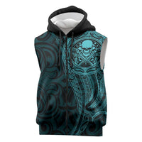 New Zealand Skull Darts Sleeveless Zip Hoodie Aotearoa Maori Chest Tattoo Stylized Teal LT14 Teal - Polynesian Pride