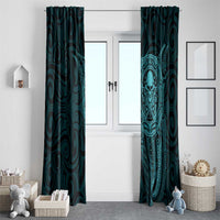 New Zealand Skull Darts Window Curtain Aotearoa Maori Chest Tattoo Stylized Teal - Polynesian Pride