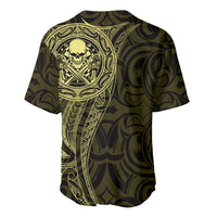 New Zealand Skull Darts Baseball Jersey Aotearoa Maori Chest Tattoo Stylized Gold - Polynesian Pride