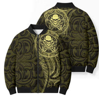New Zealand Skull Darts Bomber Puffer Jacket Aotearoa Maori Chest Tattoo Stylized Gold - Polynesian Pride