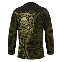 New Zealand Skull Darts Hockey Jersey Aotearoa Maori Chest Tattoo Stylized Gold LT14 - Polynesian Pride