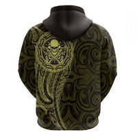 New Zealand Skull Darts Hoodie Aotearoa Maori Chest Tattoo Stylized Gold LT14 - Polynesian Pride