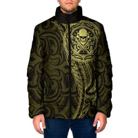 New Zealand Skull Darts Padded Jacket Aotearoa Maori Chest Tattoo Stylized Gold - Polynesian Pride