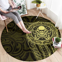 New Zealand Skull Darts Round Carpet Aotearoa Maori Chest Tattoo Stylized Gold - Polynesian Pride
