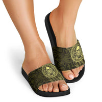 New Zealand Skull Darts Slide Sandals Aotearoa Maori Chest Tattoo Stylized Gold - Polynesian Pride