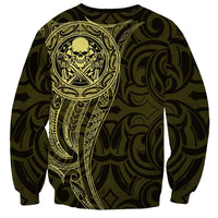 New Zealand Skull Darts Sweatshirt Aotearoa Maori Chest Tattoo Stylized Gold - Polynesian Pride