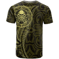New Zealand Skull Darts T Shirt Aotearoa Maori Chest Tattoo Stylized Gold - Polynesian Pride