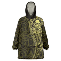 New Zealand Skull Darts Wearable Blanket Hoodie Aotearoa Maori Chest Tattoo Stylized Gold - Polynesian Pride