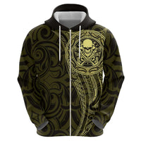New Zealand Skull Darts Zip Hoodie Aotearoa Maori Chest Tattoo Stylized Gold - Polynesian Pride