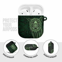 New Zealand Skull Darts AirPods Case Aotearoa Maori Chest Tattoo Stylized Green - Polynesian Pride