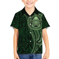 New Zealand Skull Darts Hawaiian Shirt Aotearoa Maori Chest Tattoo Stylized Green - Polynesian Pride