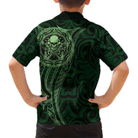 New Zealand Skull Darts Hawaiian Shirt Aotearoa Maori Chest Tattoo Stylized Green - Polynesian Pride