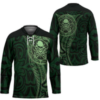 New Zealand Skull Darts Hockey Jersey Aotearoa Maori Chest Tattoo Stylized Green LT14 - Polynesian Pride