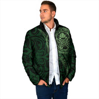 New Zealand Skull Darts Padded Jacket Aotearoa Maori Chest Tattoo Stylized Green - Polynesian Pride