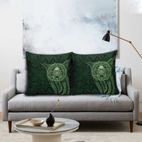 New Zealand Skull Darts Pillow Cover Aotearoa Maori Chest Tattoo Stylized Green - Polynesian Pride