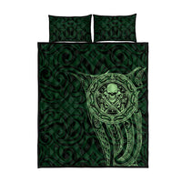 New Zealand Skull Darts Quilt Bed Set Aotearoa Maori Chest Tattoo Stylized Green - Polynesian Pride