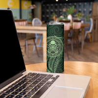 New Zealand Skull Darts Skinny Tumbler Aotearoa Maori Chest Tattoo Stylized Green - Polynesian Pride
