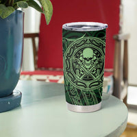 New Zealand Skull Darts Tumbler Cup Aotearoa Maori Chest Tattoo Stylized Green - Polynesian Pride