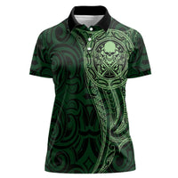 New Zealand Skull Darts Women Polo Shirt Aotearoa Maori Chest Tattoo Stylized Green - Polynesian Pride