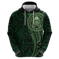 New Zealand Skull Darts Zip Hoodie Aotearoa Maori Chest Tattoo Stylized Green - Polynesian Pride
