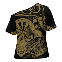 New Zealand Darts Cross Shoulder Shirt Skull In Dart We Trust Maori Pattern - Polynesian Pride
