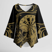 New Zealand Darts Kimono Sleeve Blouse Skull In Dart We Trust Maori Pattern - Polynesian Pride