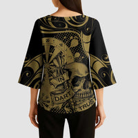 New Zealand Darts Kimono Sleeve Blouse Skull In Dart We Trust Maori Pattern - Polynesian Pride