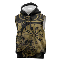 New Zealand Darts Sleeveless Zip Hoodie Skull In Dart We Trust Maori Pattern - Polynesian Pride