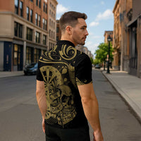 New Zealand Darts Zipper Polo Shirt Skull In Dart We Trust Maori Pattern - Polynesian Pride