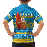 Tuvalu Christmas Family Matching Long Sleeve Bodycon Dress and Hawaiian Shirt Cute Santa Manuia te Kilisimasi LT14 - Polynesian Pride