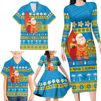 Tuvalu Christmas Family Matching Long Sleeve Bodycon Dress and Hawaiian Shirt Cute Santa Manuia te Kilisimasi LT14 - Polynesian Pride