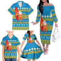 Tuvalu Christmas Family Matching Off The Shoulder Long Sleeve Dress and Hawaiian Shirt Cute Santa Manuia te Kilisimasi LT14 - Polynesian Pride