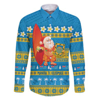 Tuvalu Christmas Family Matching Off The Shoulder Long Sleeve Dress and Hawaiian Shirt Cute Santa Manuia te Kilisimasi LT14 Dad's Shirt - Long Sleeve Blue - Polynesian Pride