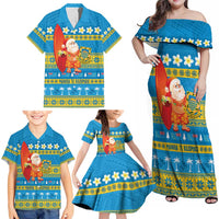 Tuvalu Christmas Family Matching Off Shoulder Maxi Dress and Hawaiian Shirt Cute Santa Manuia te Kilisimasi - Polynesian Pride
