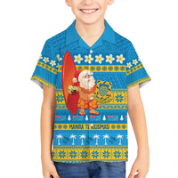 Tuvalu Christmas Family Matching Tank Maxi Dress and Hawaiian Shirt Cute Santa Manuia te Kilisimasi LT14 Son's Shirt Blue - Polynesian Pride