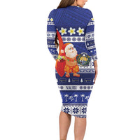 Nauru Christmas Family Matching Long Sleeve Bodycon Dress and Hawaiian Shirt Cute Santa Coat Of Arms Merry Xmas LT14 - Polynesian Pride