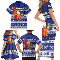 Nauru Christmas Family Matching Short Sleeve Bodycon Dress and Hawaiian Shirt Cute Santa Coat Of Arms Merry Xmas LT14 - Polynesian Pride
