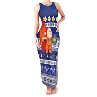 Nauru Christmas Family Matching Tank Maxi Dress and Hawaiian Shirt Cute Santa Coat Of Arms Merry Xmas LT14 Mom's Dress Navy Blue - Polynesian Pride