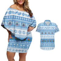FSM Christmas Couples Matching Off Shoulder Short Dress and Hawaiian Shirt Merry Xmas Federated States of Micronesia - Polynesian Pride