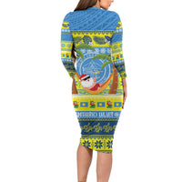 Palau Christmas Family Matching Long Sleeve Bodycon Dress and Hawaiian Shirt Chilling Santa Ungil Kurismas - Polynesian Pride